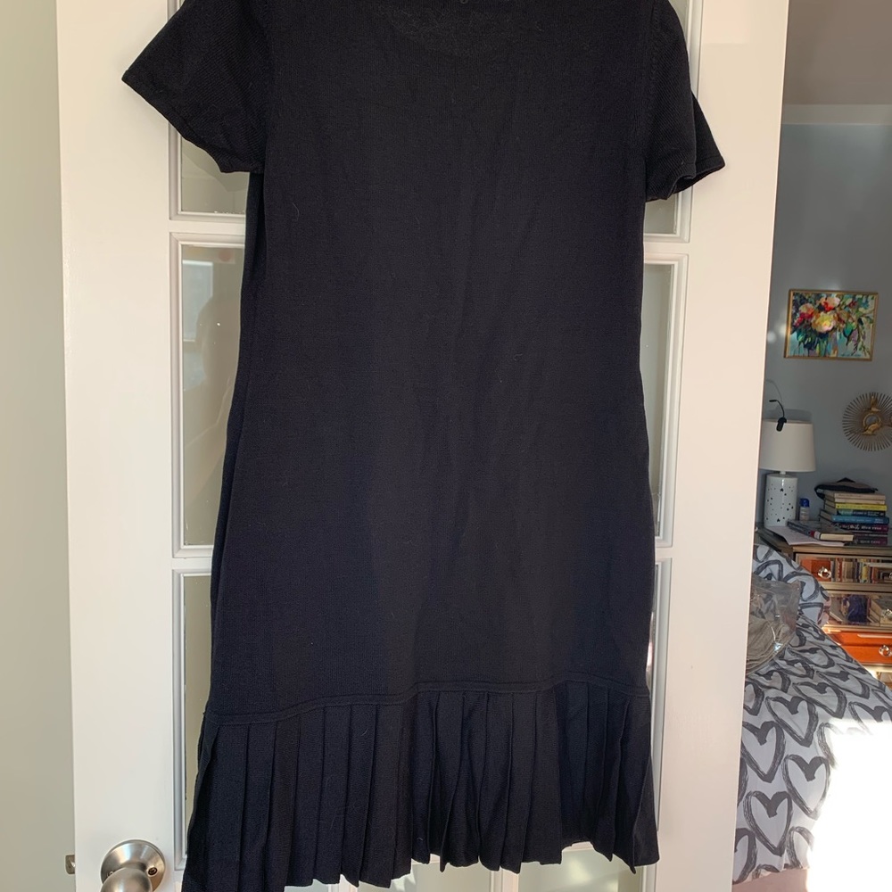 St. John Sport Black Knit Drop Waist Pleated Dress Large